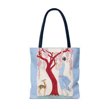 Woman, Fawn, and Red Tree by George Barbier Tote Bag (AOP)