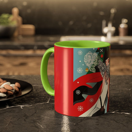 ❤️ The Lady Of The Crimson Scarf Colorful Mug – Art Deco Christmas Elegance
