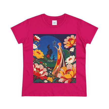 🌺🐦 The Enchanted Birdcage Garden Cotton Tee – Art Deco Floral Fantasy
