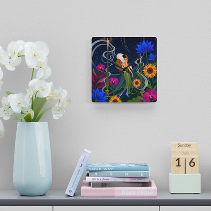 🌻🌙 The Midnight Sunflower Garden Acrylic Wall Clock – Art Deco Floral Fantasy