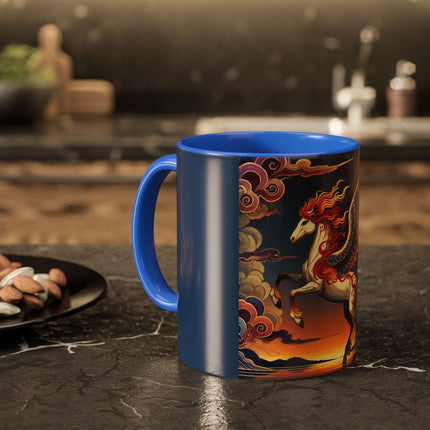Flame-Winged Horse at Sunset Colorful Mugs (11oz, 15oz)