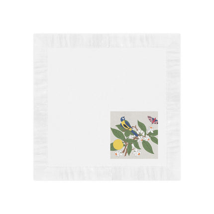 Blue Tit & Butterfly White Coined Napkins – Spring Harmony & Delicate Beauty