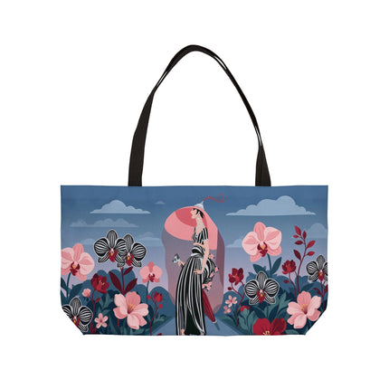 🌸🖤 The Striped Orchid Promenade Weekender Tote Bag – Art Deco Floral Fashion