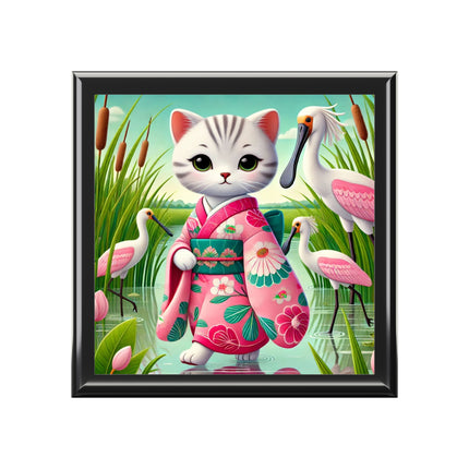 Geisha Kitten Strolls Among the Spoonbills Jewelry Box
