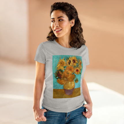 Vase with Twelve Sunflowers by Vincent van Gogh Women's Midweight Cotton Tee