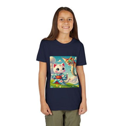 Geisha Kitten and the Dragon Kite Youth Short Sleeve Tee