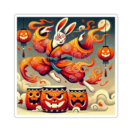 Jack-O’-Lantern Drums & The Kabuki Rabbit Kiss-Cut Stickers (4 Sizes)