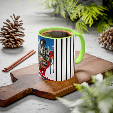 Elegant Winter Woman in Sleigh Colorful Mugs (11oz, 15oz)