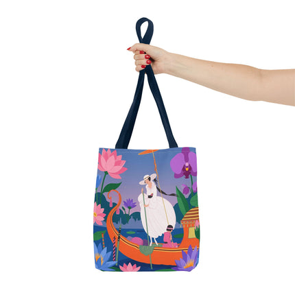 🪷🛶 The Lady Of The Lotus Garden Gondola Tote Bag – Art Deco Floral Adventure