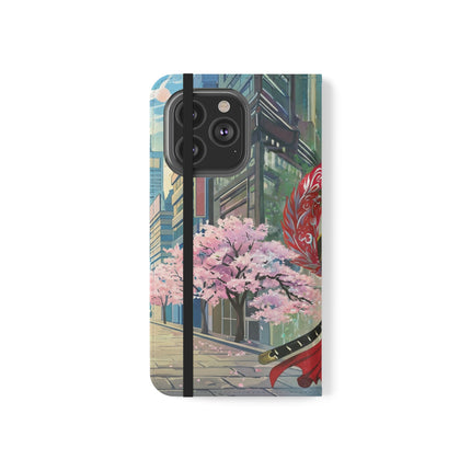 🦁🦊⚔️ Cyberpunk Lion Samurai Flip Case – Futuristic Honor & Kitsune Spirit