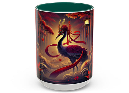 Regal Crimson Crane in the Autumn Mist Colorful Mugs (11oz, 15oz)