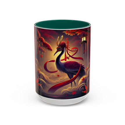 Regal Crimson Crane in the Autumn Mist Colorful Mugs (11oz, 15oz)
