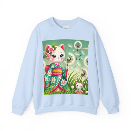 Geisha Kitten and the Dandelion Wish Heavy Blend™ Crewneck Sweatshirt