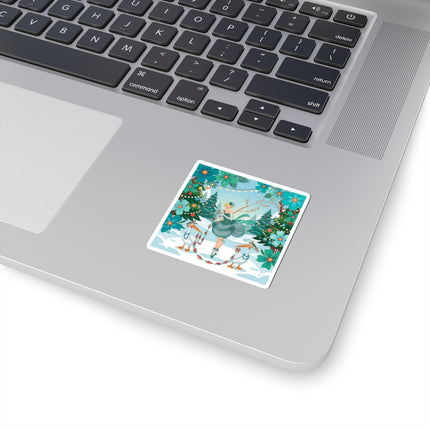 🦩🎄 The Lady Of The Christmas Garland Birds Kiss-Cut Sticker – Whimsical Art Deco Holiday Fantasy