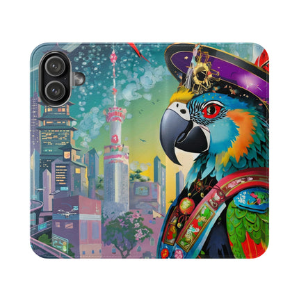 🦜⚡ Tech Plumes Flip Case – Neon Feathers & Futuristic Brilliance
