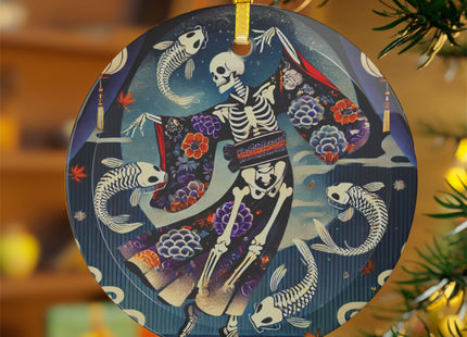 Skeleton Kabuki Performer Glass Ornament