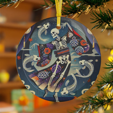 Skeleton Kabuki Performer Glass Ornament