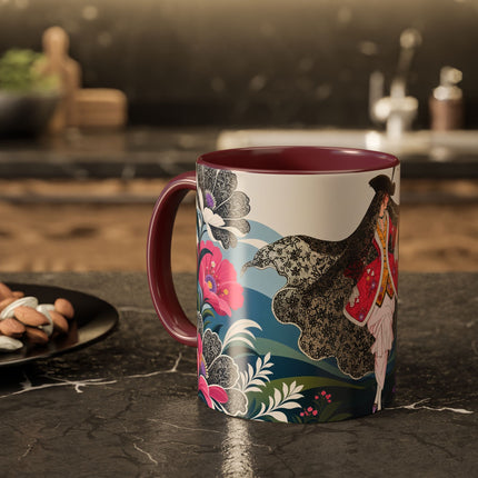 🌸🎀 The Pink Lace Garden Promenade Colorful Mug – Art Deco Fashion Elegance