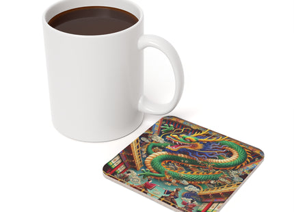 Tibetan Dragon Over Kabuki Duel Cork Back Coaster