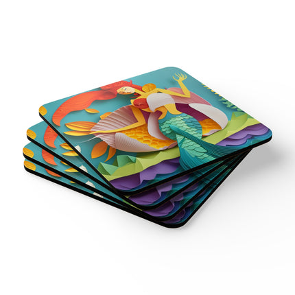 Charming Mermaid Corkwood Coaster Set