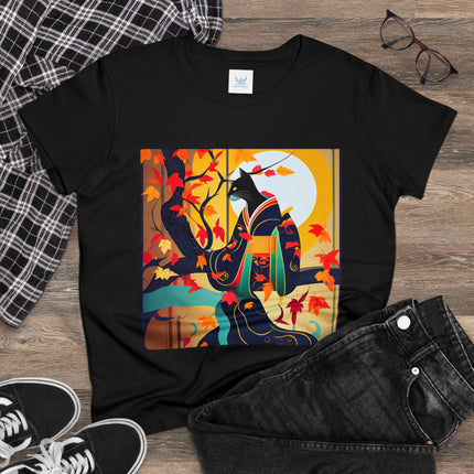 Black Cat in Kimono Women's Midweight Cotton Tee