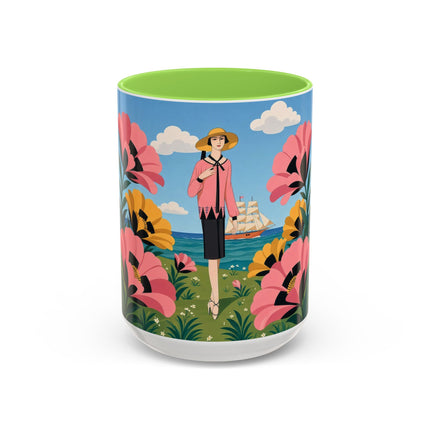 🌸⛵ The Seaside Blossom Promenade Colorful Mug – Art Deco Coastal Elegance