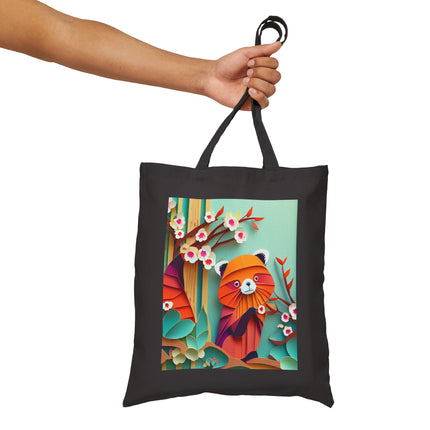 A Playful Red Panda Cotton Canvas Tote Bag