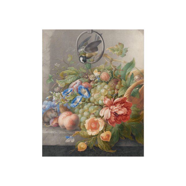 Still Life With Flowers, Fruit, A Great Tit And A Mouse by Herman Henstenburgh Fine Art Posters