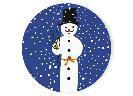 Snowman in Falling Snow Cork Back Coaster