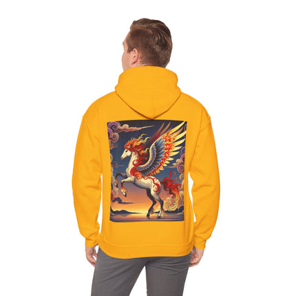 Flame-Winged Horse at Sunset – Heavy Blend™ Hooded Sweatshirt