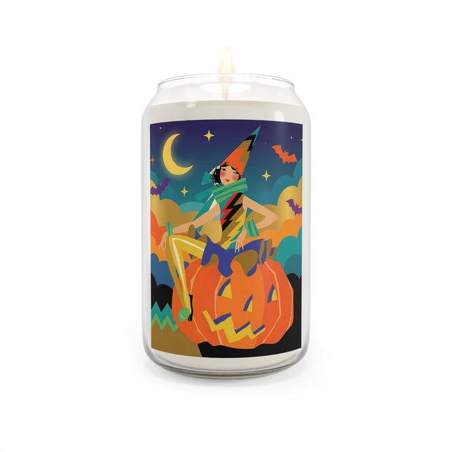 🌙🎃 The Witch Of Crescent Moon Pumpkin Scented Soy Candle – Colorful Halloween Charm