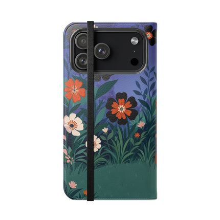 🌺🐈 The Lady Of The Midnight Garden Cat Flip Case – Art Deco Floral Fantasy