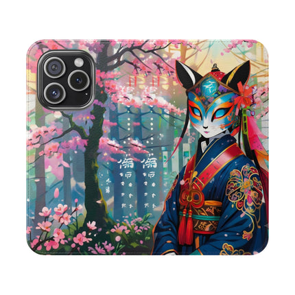 🦊⚔️ Cyberpunk Samurai Maiden Flip Case – Neon Grace & Warrior Courage
