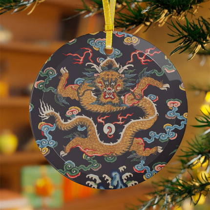 Rank Badge with Dragon with Deer Hooves Glass Ornament