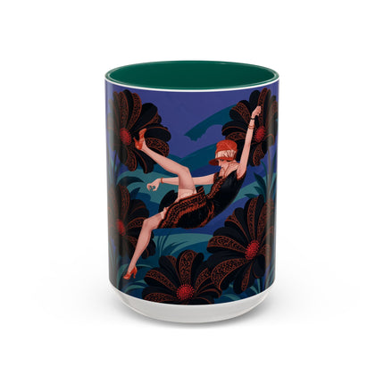 🖤🌺 The Midnight Floral Acrobat Colorful Mug – Art Deco Fashion Whimsy