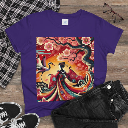 Fairy and Stork Beneath the Cherry Blossoms Cotton Tee