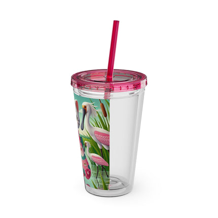 Geisha Kitten Strolls Among the Spoonbills Sunsplash Tumbler with Straw, 16oz