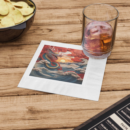Emergence of the Dragon White Coined Napkins