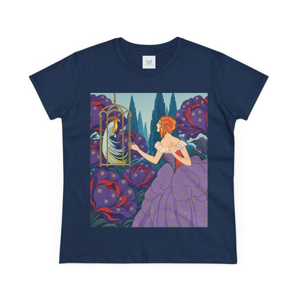 🦜💜 The Enchanted Birdcage Promenade Cotton Tee – Art Deco Floral Fantasy
