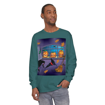 Whimsical Halloween Mischief Unisex Garment-dyed Long Sleeve T-Shirt