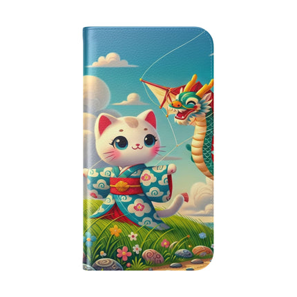 🪁🐉 Geisha Kitten and the Dragon Kite Flip Case – Joyful Flight & Dragon Spirit