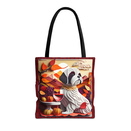 Shih Tzu at an Autumn Wine Tasting Tote Bag (AOP)