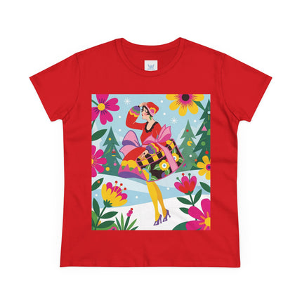 🎄🌺 Christmas In The Winter Garden Cotton Tee – Art Deco Holiday Whimsy