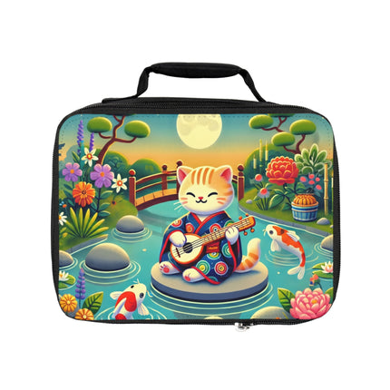 Melodic Kitten by the Koi Pond Lunch Bag – Whimsical Harmony & Pond Serenade