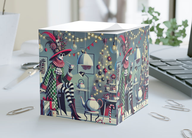 Whimsical Christmas Tea Party Note Cube