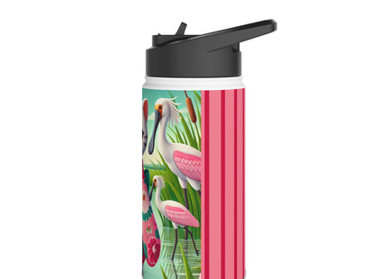 Geisha Kitten Strolls Among the Spoonbills Stainless Steel Water Bottle, Standard Lid