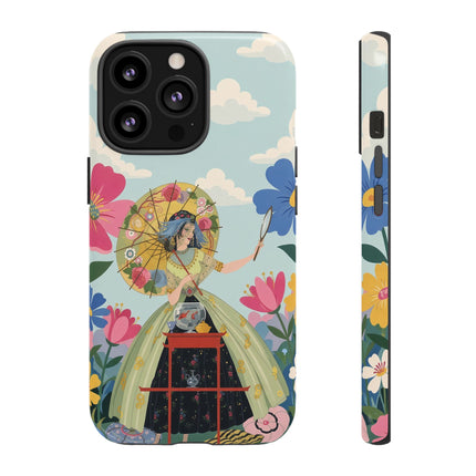 🌸🪞 The Floral Parasol Reflection Phone Case – Art Deco Garden Fantasy