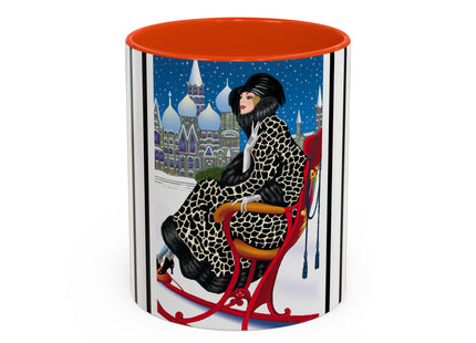 Elegant Winter Woman in Sleigh Colorful Mugs (11oz, 15oz)