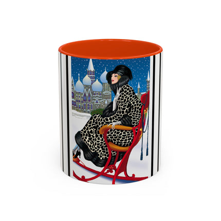 Elegant Winter Woman in Sleigh Colorful Mugs (11oz, 15oz)