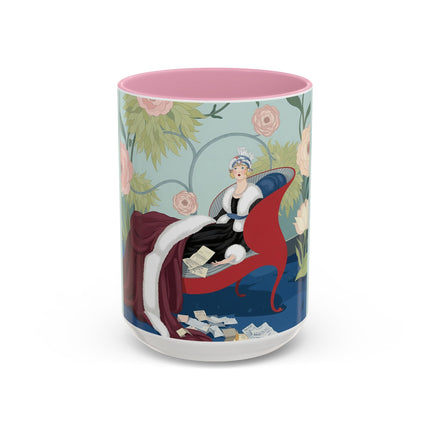 The Lady Of The Scarlet Chaise Colorful Mugs – Art Deco Romantic Elegance